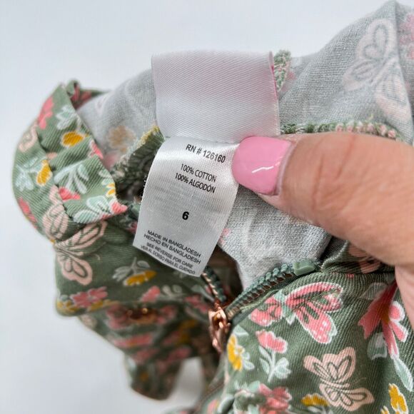 Little Lass Girls Size 6 Utility Jacket Green Pink Floral Cottagecore Ruffle - Picture 5 of 5